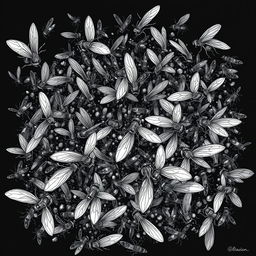 A detailed and eerie illustration of a swirling mass of flies, capturing their chaotic movement and dark, ominous presence
