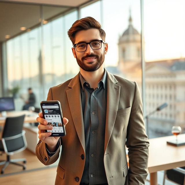 A stylish Milanese marketing manager named Luca, 35 years old, with a confident demeanor