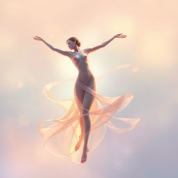 A vivid artistic portrayal of an abstract figure representing freedom, with flowing forms and dynamic poses