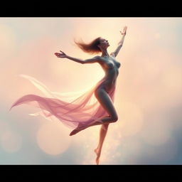 A vivid artistic portrayal of an abstract figure representing freedom, with flowing forms and dynamic poses