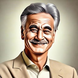 A high-quality digital art portrait of a mature individual with a warm smile and classic hairstyle