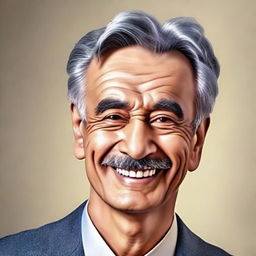 A high-quality digital art portrait of a mature individual with a warm smile and classic hairstyle