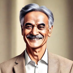 A high-quality digital art portrait of a mature individual with a warm smile and classic hairstyle