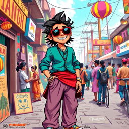 A vibrant, colorful depiction of a 'firangi' (foreigner) in a funky and eclectic style