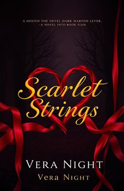 A mesmerizing book cover for a novel titled 'Scarlet Strings' by Vera Night