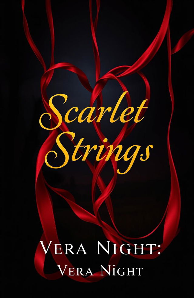 A mesmerizing book cover for a novel titled 'Scarlet Strings' by Vera Night