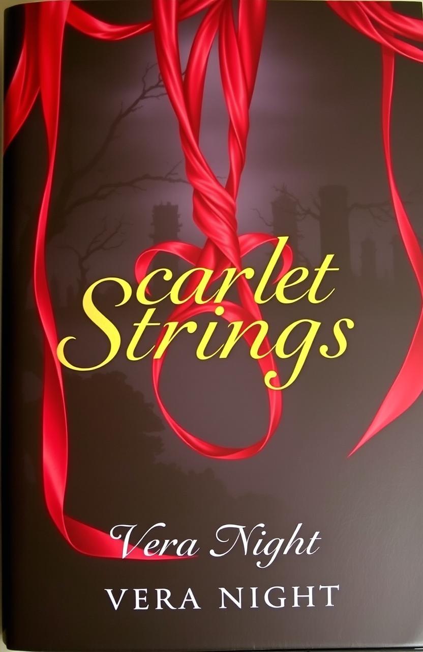 A mesmerizing book cover for a novel titled 'Scarlet Strings' by Vera Night