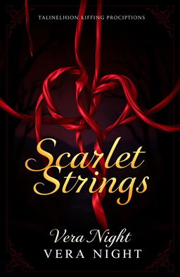 A mesmerizing book cover for a novel titled 'Scarlet Strings' by Vera Night