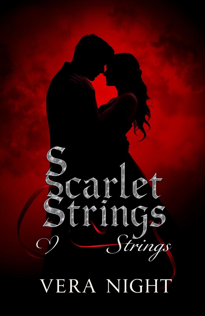 A captivating book cover design for 'Scarlet Strings' by Vera Night, featuring a dark love theme