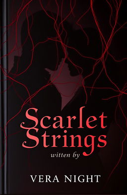 A hauntingly beautiful book cover for 'Scarlet Strings' by Vera Night, featuring a dark love theme