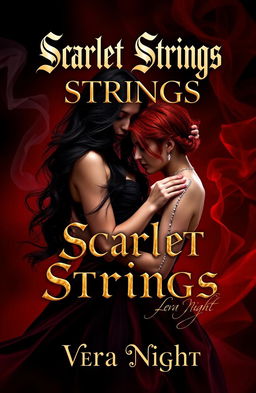 A captivating book cover design for 'Scarlet Strings' by Vera Night featuring a dark love theme