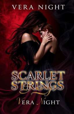 A captivating book cover design for 'Scarlet Strings' by Vera Night featuring a dark love theme