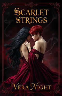 A captivating book cover design for 'Scarlet Strings' by Vera Night featuring a dark love theme