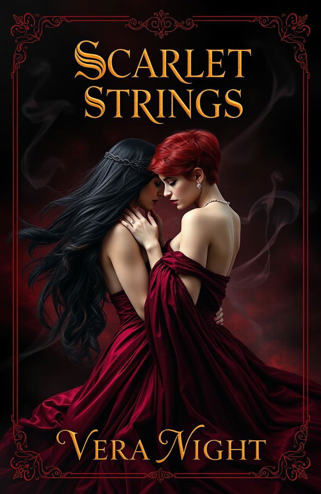 A captivating book cover design for 'Scarlet Strings' by Vera Night featuring a dark love theme