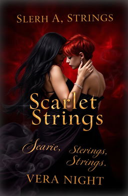 A captivating book cover design for 'Scarlet Strings' by Vera Night featuring a dark love theme