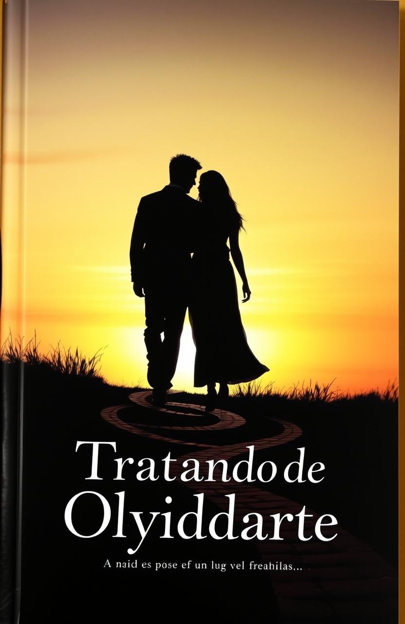 A book cover titled 'Tratando de Olvidarte', featuring the silhouette of two lovers walking apart on different paths