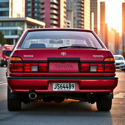 A classic 1995 Toyota Corolla AE101 captured from a rear view perspective, showcasing the sleek lines and iconic design of this compact car