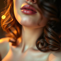 A close-up, artistic portrayal of a woman in a sensual moment, with a soft focus on her lips and a playful expression