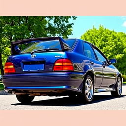A stunning rear view of a 1995 Toyota Corolla AE101, showcasing its classic lines and stylish ducktail spoiler