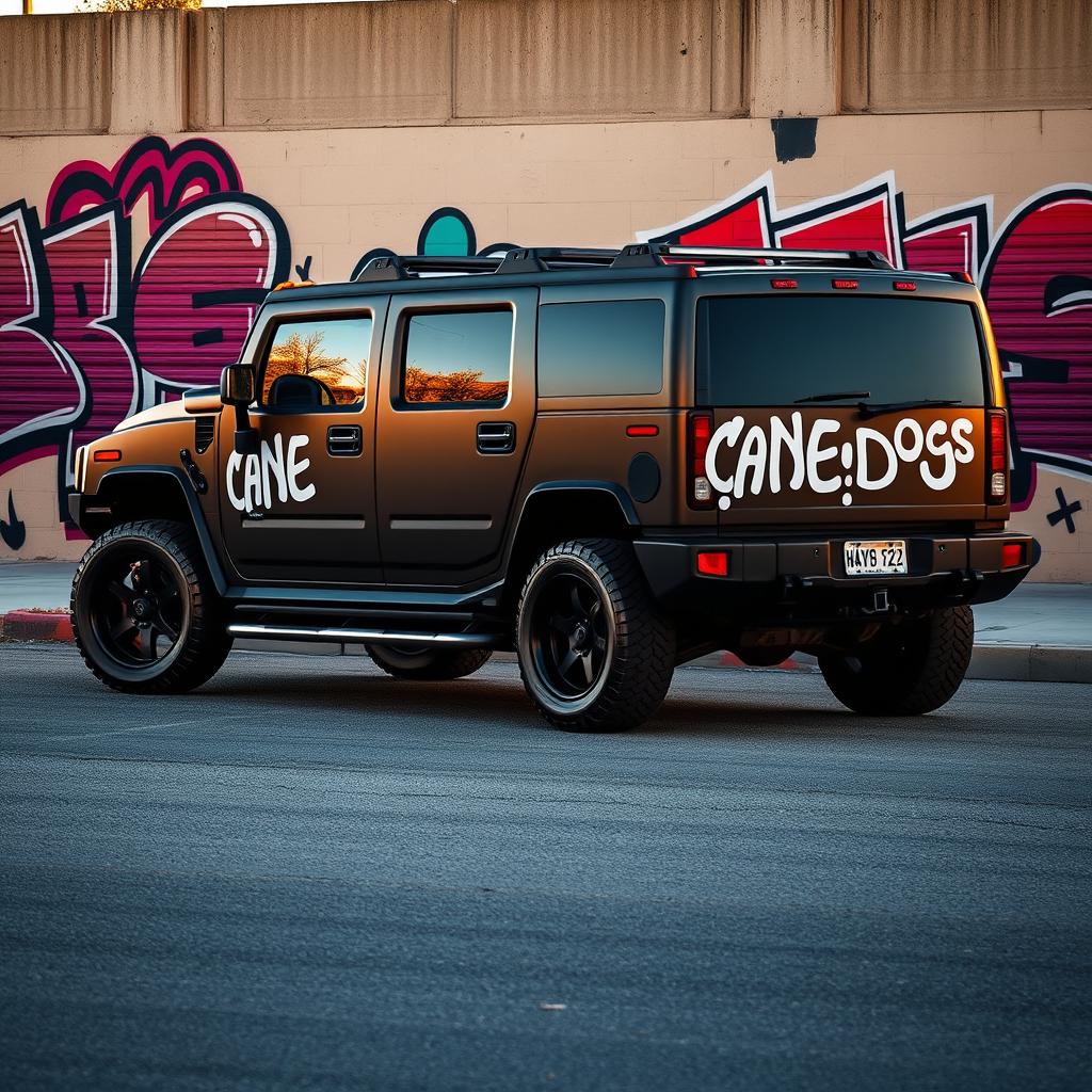 A matte black Hummer H2 parked in an urban setting