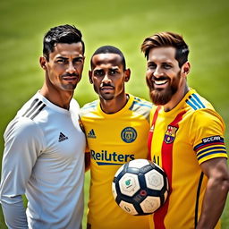 A hyper-realistic photograph of Cristiano Ronaldo, Neymar Jr