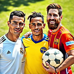 A hyper-realistic photograph of Cristiano Ronaldo, Neymar Jr