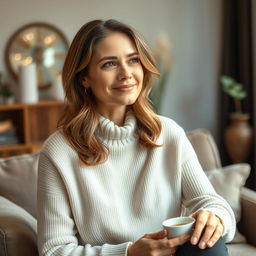 A thoughtful and inviting portrait of a woman reflecting on new beginnings after a divorce