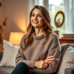 A thoughtful and inviting portrait of a woman reflecting on new beginnings after a divorce
