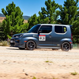 A sleek and elegant gray Toyota Probox customized for rally racing