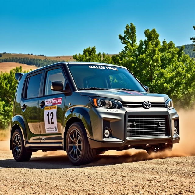 A sleek and elegant gray Toyota Probox customized for rally racing