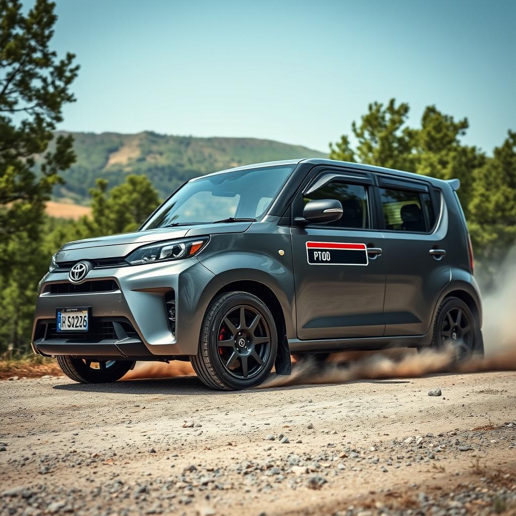 A sleek and elegant gray Toyota Probox customized for rally racing