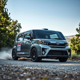 A sleek and elegant gray Toyota Probox customized for rally racing