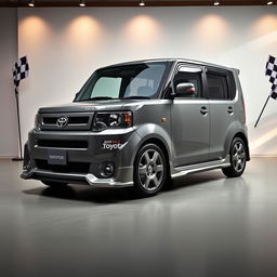 A 2005 Toyota Probox painted in a sophisticated gray color, featuring a rally-inspired design
