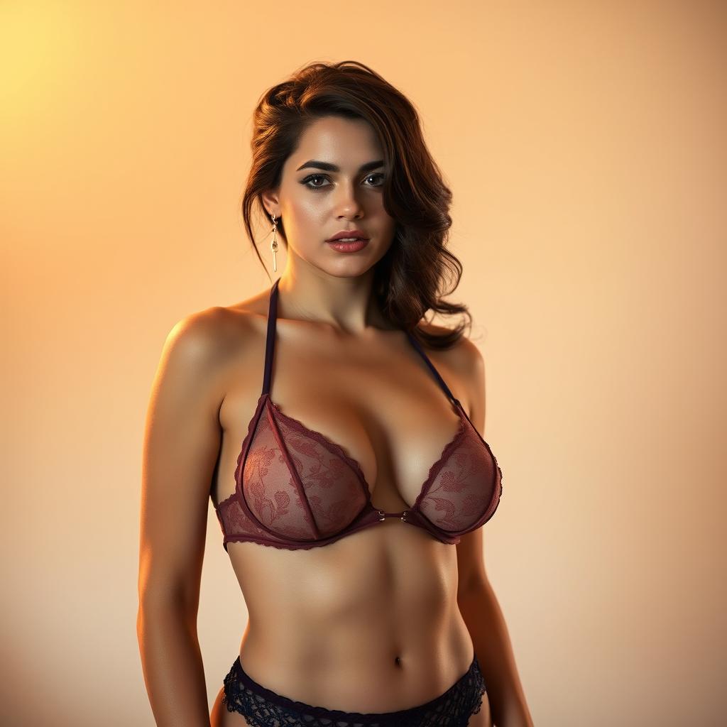 A 20-year-old woman from Nauru, wearing provocative and revealing lingerie, featuring large breasts
