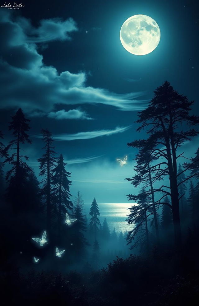 A mystical scene under a full moon, with a serene night sky illuminated by the bright moonlight