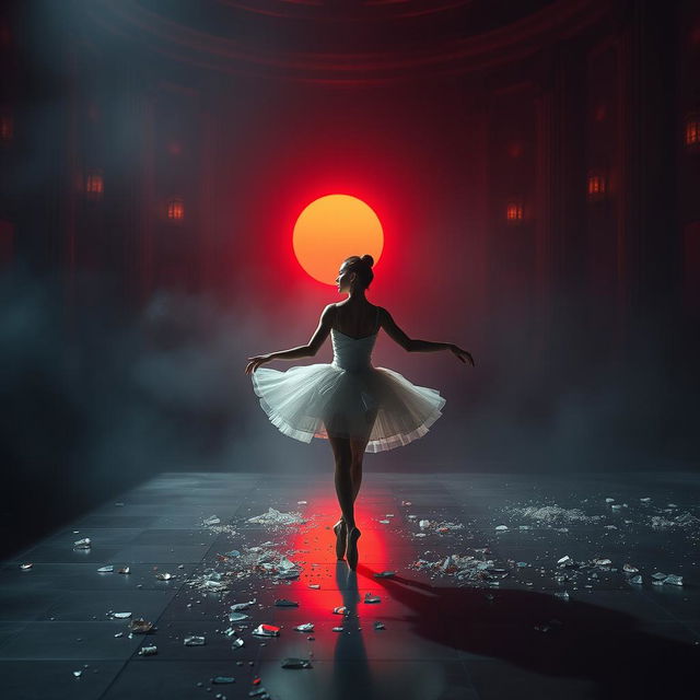 In the crimson light of a setting sun, a lost ballerina named Lilith stands at a cruel auction, her shattered dream scattered like shards of glass on the floor