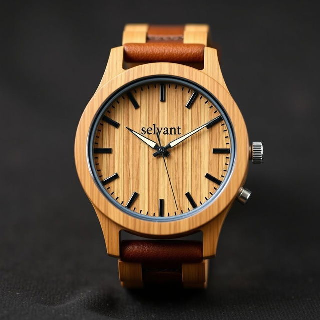 A stylish men’s watch designed with an eco-friendly aesthetic, made from sustainable materials such as bamboo and recycled metals