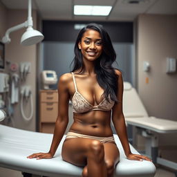 A girl in a clinical examination room, depicted with soft lighting and a serene atmosphere
