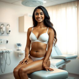 A girl in a clinical examination room, depicted with soft lighting and a serene atmosphere