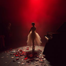 In the dim crimson light of a fading day, a lost ballerina named Lilith stands as the centerpiece of a cruel auction