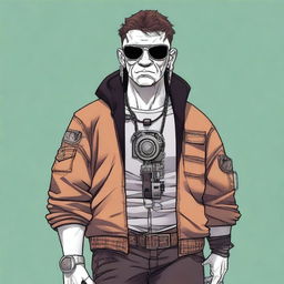 The image is a detailed digital art depiction of a white male with a robotic eye, concealed by an eye patch
