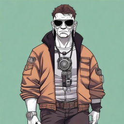 The image is a detailed digital art depiction of a white male with a robotic eye, concealed by an eye patch