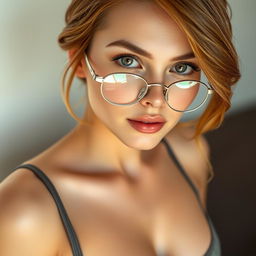 A sensual portrait of a sexy young woman with light chestnut hair styled elegantly