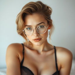 A sensual portrait of a sexy young woman with light chestnut hair styled elegantly