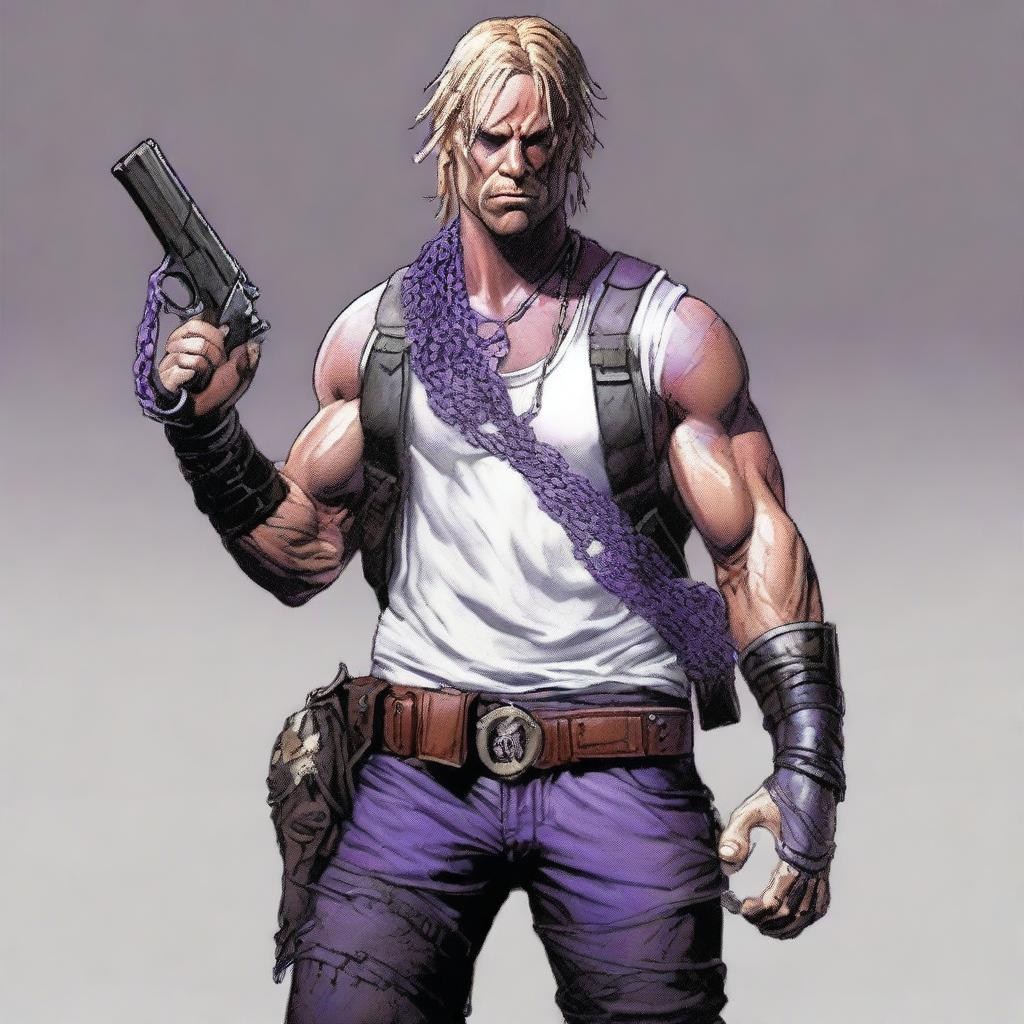 The image portrays a unique white male in combat mode