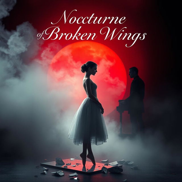 A captivating book cover design for 'Nocturne of Broken Wings'