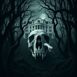 A dark and eerie forest with thick, twisted trees and spiky branches creating a sinister atmosphere