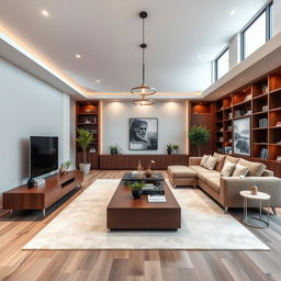 A sophisticated interior design of a modern living room featuring wenge-colored furniture