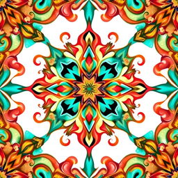 A beautiful and intricate geometric pattern featuring vibrant colors like turquoise, gold, and coral, blending together in a harmonious design