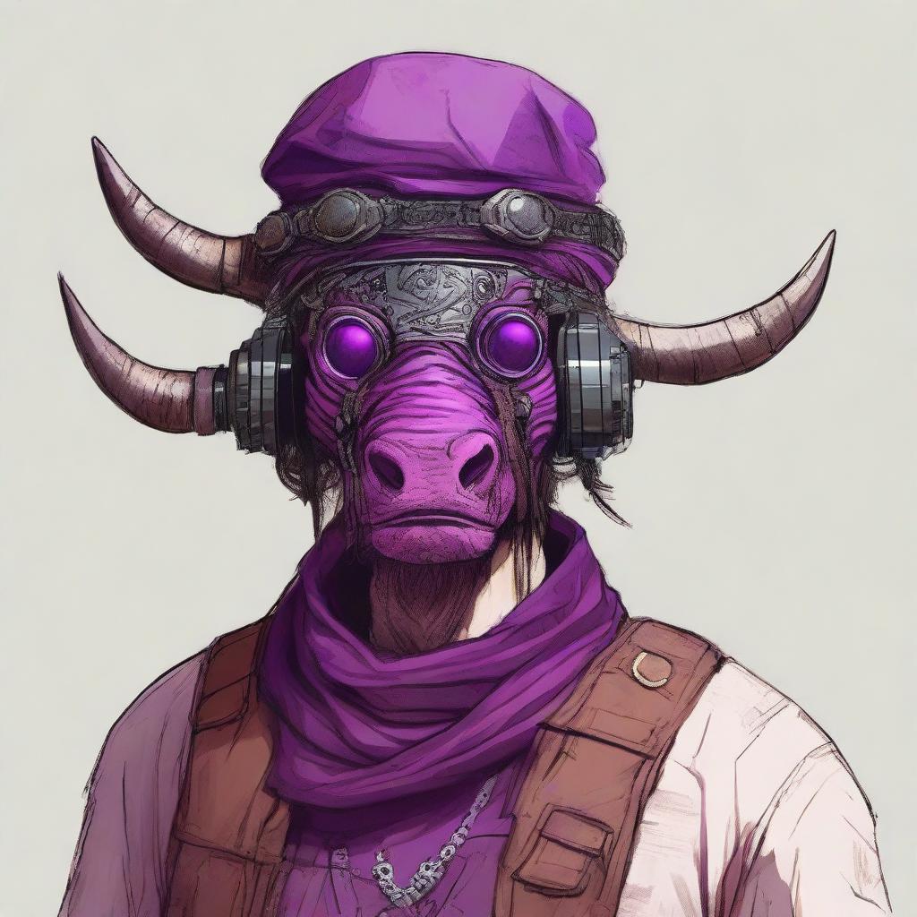 A digital art image of a mysterious character, clad in baggy clothes and a buffalo-head buckle belt